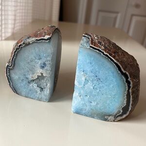 Light Blue Quartz Crystal Bookends